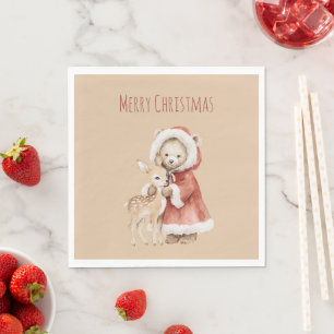 Deer Bear Best Friends Forever Christmas Napkin