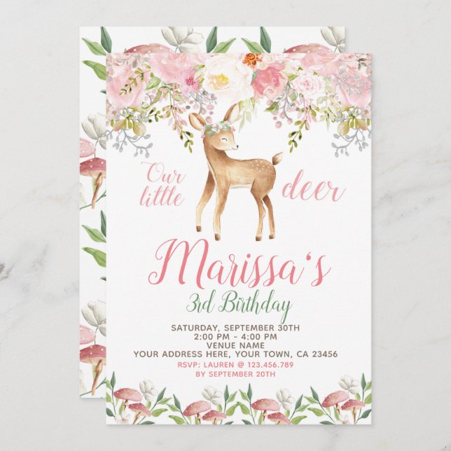 Deer Birthday Invitation (Front/Back)