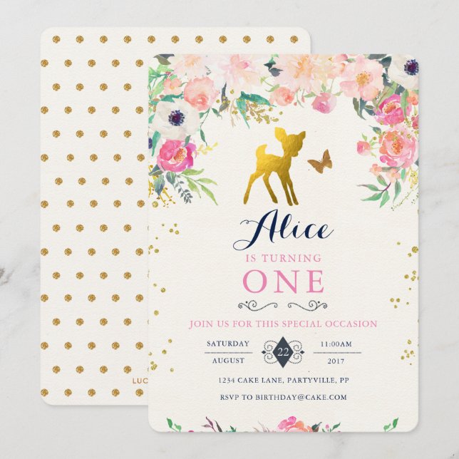 Deer Birthday Invitation (Front/Back)
