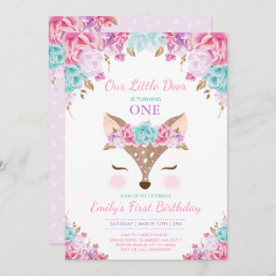 Deer Birthday Invitation Floral Woodland Deer