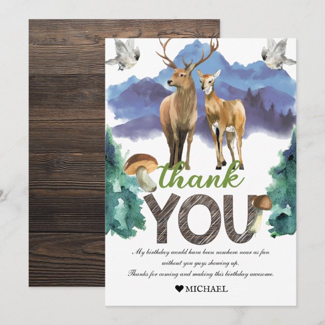 Deer Birthday Woodland Thank You Card (Front/Back)