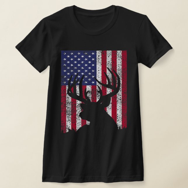 Deer Bow Hunting Tee Whitetail Hunter American Fla (Laydown)