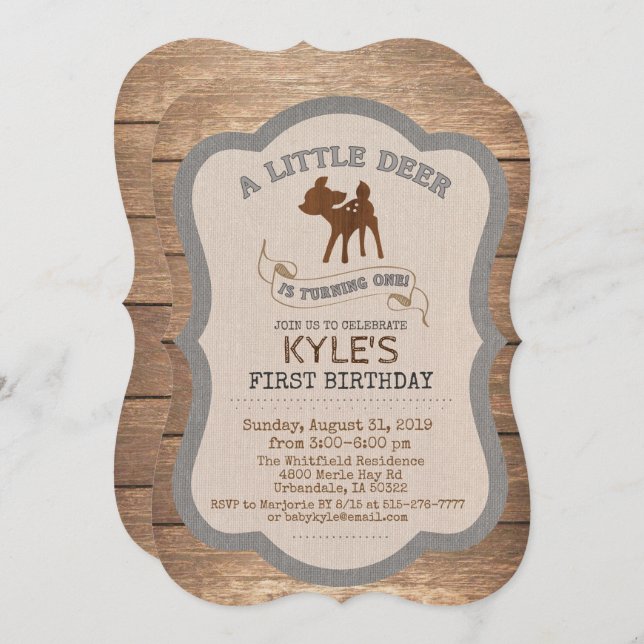 Deer Boy 1st Birthday Invitation (Front/Back)
