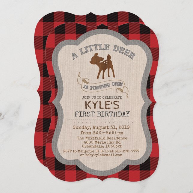 Deer Boy 1st Birthday Invitation (Front/Back)