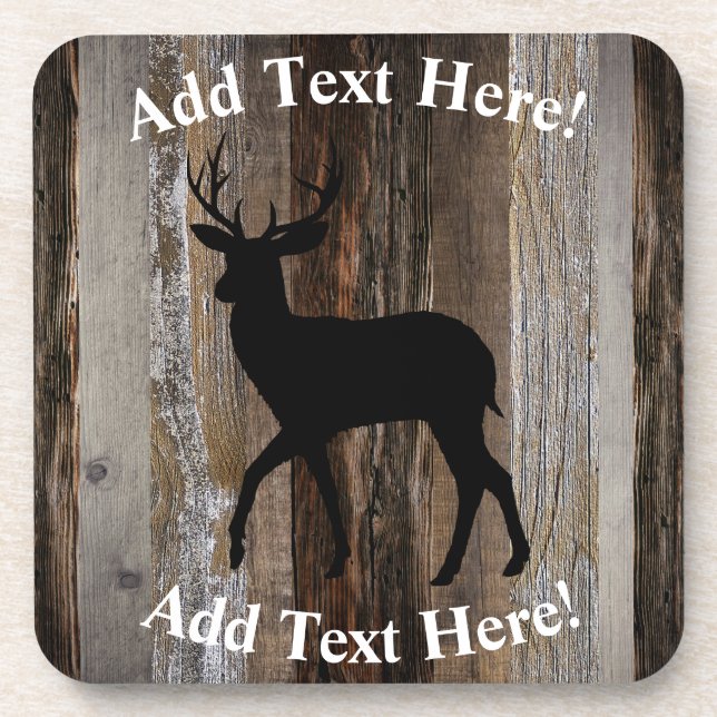 Deer Buck Antlers Vintage Wood  Rustic Wood Coaster (Front)
