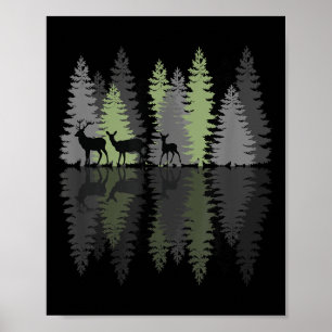 Deer Buck Doe Fawn Pine Trees Wilderness Love Camp Poster