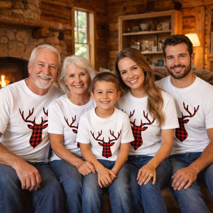 Deer Buck Head Silhouette Red and Black Plaid T-Shirt