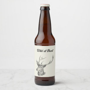 Deer Buck Head with Antlers Black and White Art Beer Bottle Label