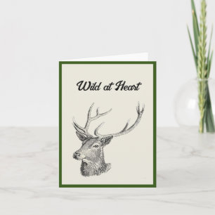 Deer Buck Head with Antlers Black and White Art Card