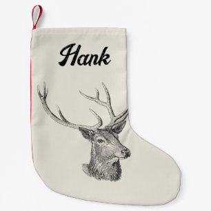 Deer Buck Head with Antlers Black and White Art Small Christmas Stocking