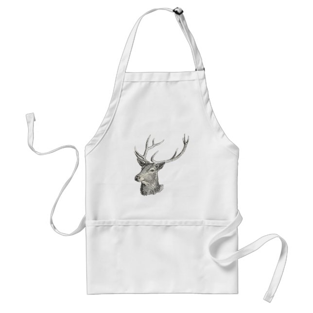 Deer Buck Head with Antlers Black and White Art Standard Apron (Front)