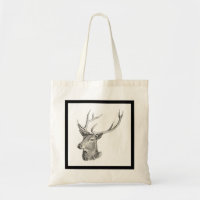 Deer Buck Head with Antlers Black and White Art
