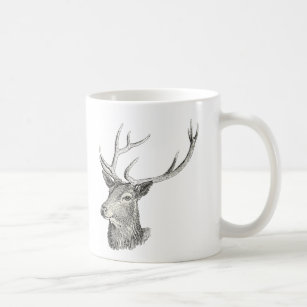 Deer Buck Head with Antlers Drawing Coffee Mug