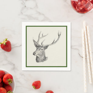 Deer Buck Head with Antlers Hunting Drawing Napkin