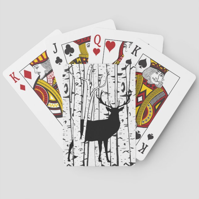 Deer Buck in White Birch Trees Playing Cards (Back)