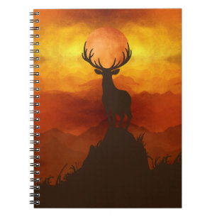 Deer Buck on top of Mountain with sunset Notebook