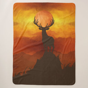 Deer Buck on top of Mountain with sunset Sherpa Blanket
