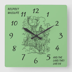 Deer & Buck Respect Wildlife and Nature Square Wall Clock
