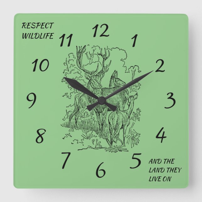 Deer & Buck Respect Wildlife and Nature Square Wall Clock (Front)