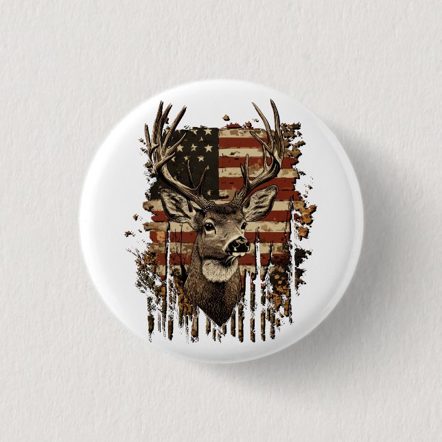 Deer, Buck Season USA Flag 3 Cm Round Badge (Front)
