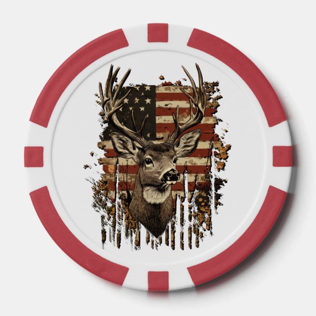 Deer, Buck Season USA Flag Poker Chips (Front)