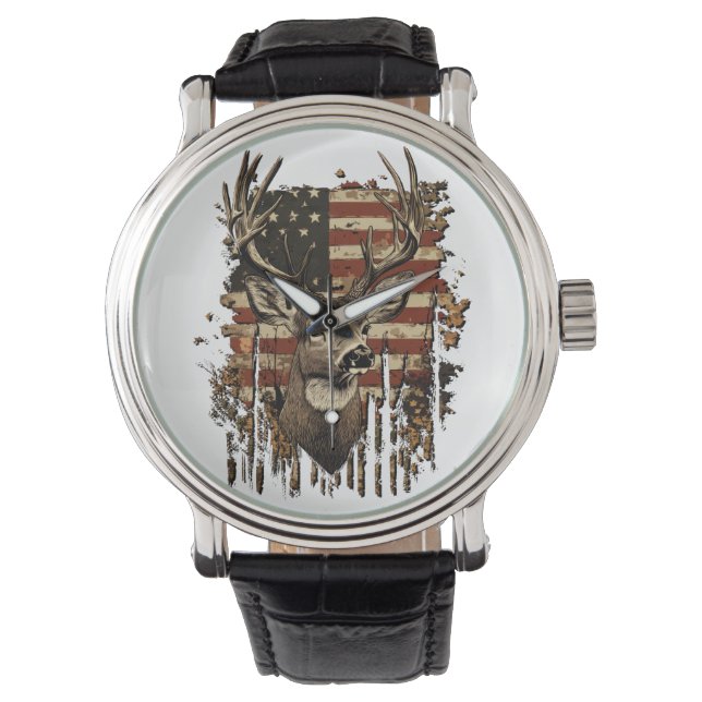 Deer, Buck Season USA Flag Watch (Front)