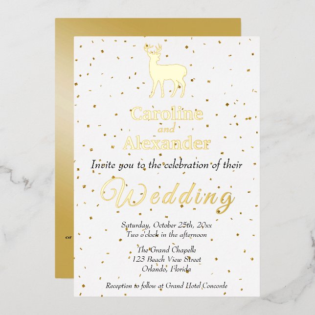 Deer Buck Silhouette & Glittery Gold Confetti (Front/Back)