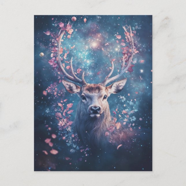 Deer Buck with Starry Night Celestial Antler Postcard (Front)