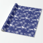 Deer Bunny Fox in Woods in Snow on Blue Gift Wrap<br><div class="desc">A lovely winter woodland scene with a deer couple,  bunnies,  trees and a fox,  surrounded by snowflakes in white on a deep blue background,  makes a beautiful design for Christmas,  Hanukkah,  and winter</div>
