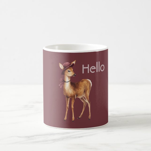 Deer Burgundy Hat Coffee Mug (Center)