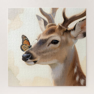 Deer Butterfly Watercolor Jigsaw Puzzle