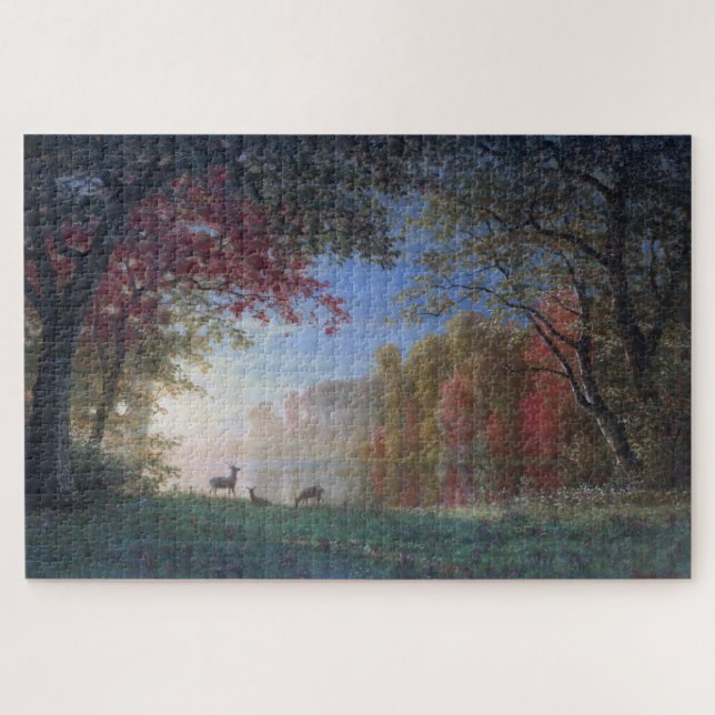 Deer by a Lake, Albert Bierstadt Jigsaw Puzzle (Horizontal)