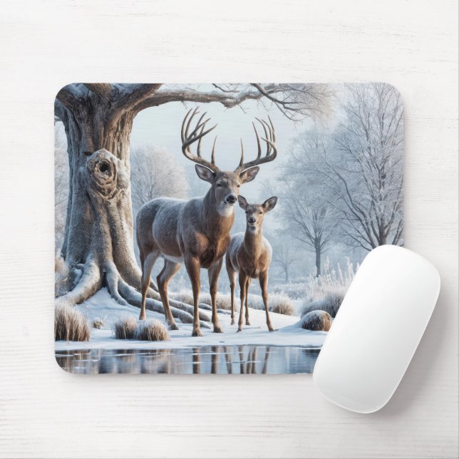 Deer By Icy Pond Mouse Pad (With Mouse)