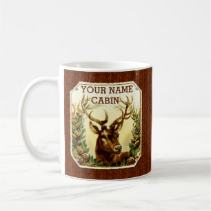 Deer Cabin Personalised with Wood Grain Coffee Mug