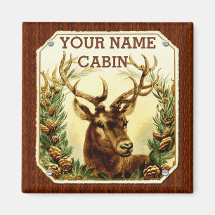 Deer Cabin Personalised with Wood Grain Magnet