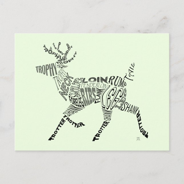 Deer Calligram Postcard (Front)
