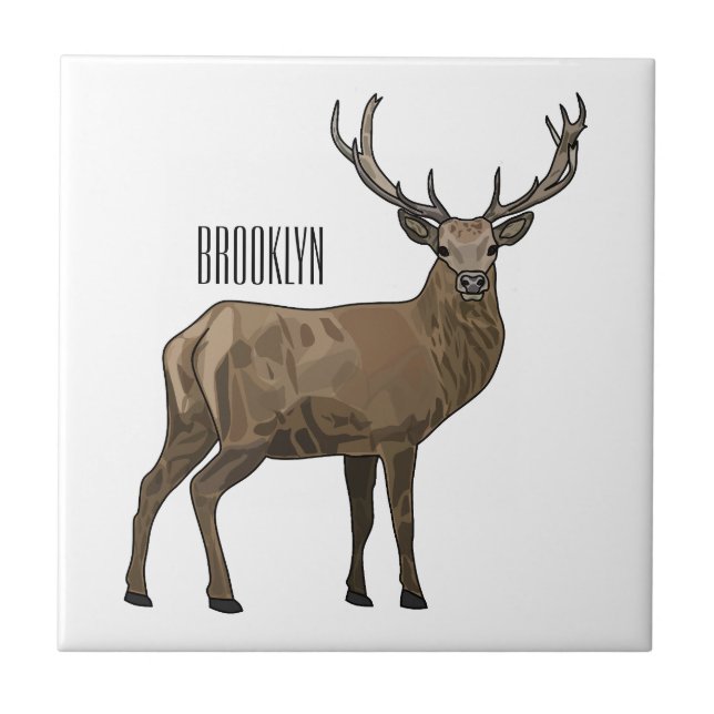 Deer cartoon illustration ceramic tile (Front)