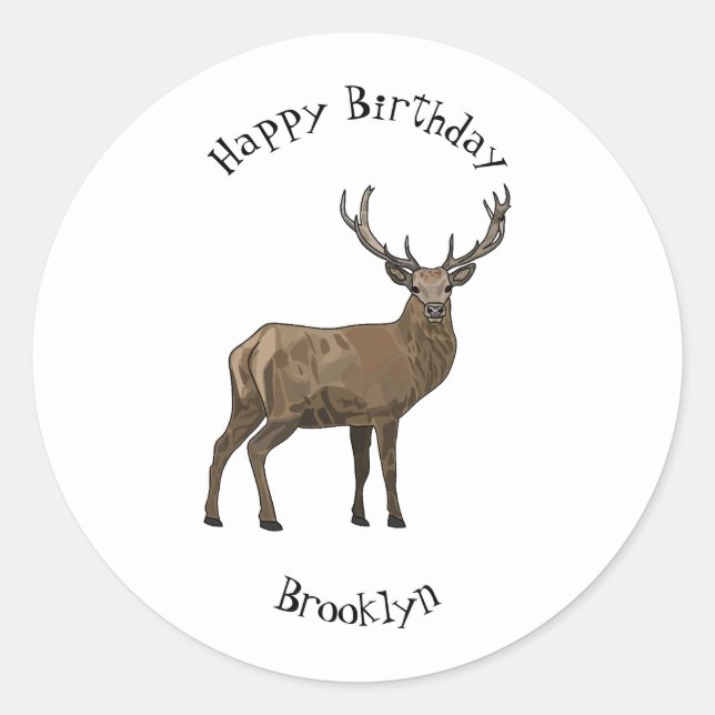 Deer cartoon illustration classic round sticker (Front)