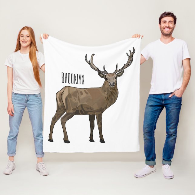 Deer cartoon illustration fleece blanket (In Situ)