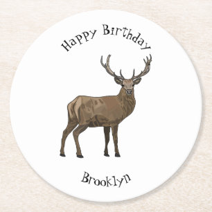 Deer cartoon illustration round paper coaster