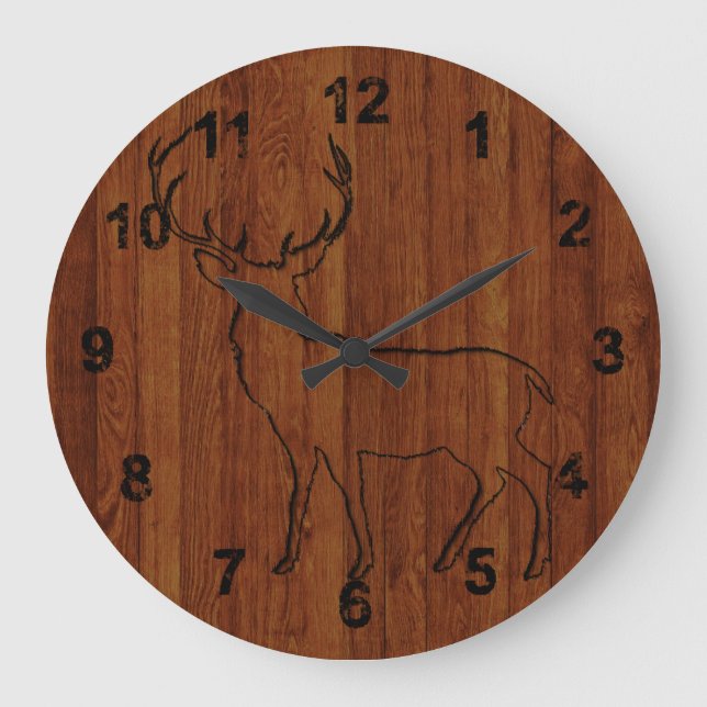 Deer carved effect Elegant and Rustic Large Clock (Front)