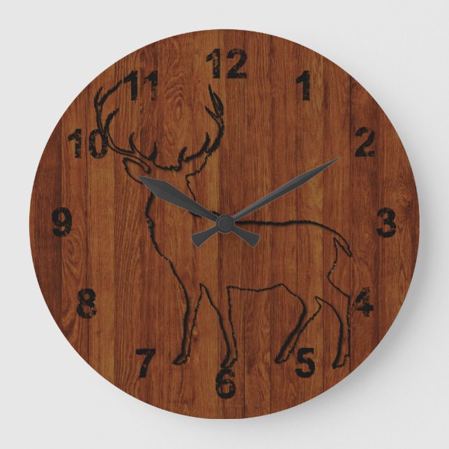 Deer Carved In Dark Wood Effect Large Clock (Front)