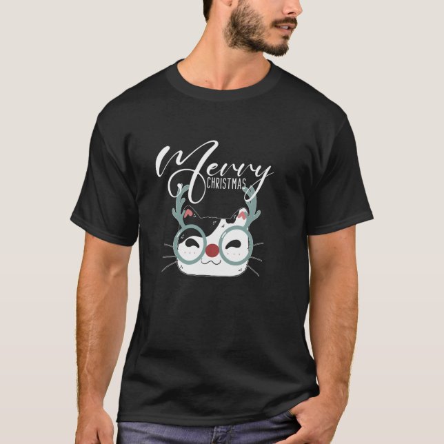 Deer Cat Cute Pajama Christmas Cat Lover T-Shirt (Front)