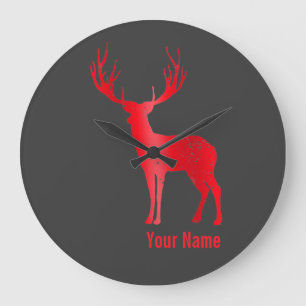 Deer Chalet Antlers Retro Stag Antlers Vintage Lug Large Clock