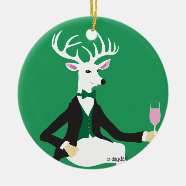 Deer Cheer Ceramic Ornament (Front)