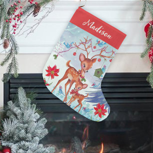 Deer Christmas Birds   Christmas Stocking