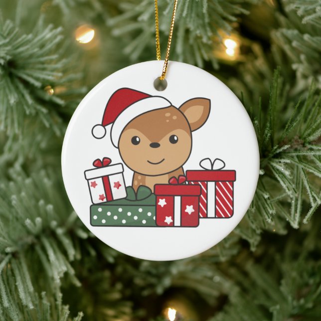 Deer Christmas Gift Winter Animals Deer Ceramic Or Ornament (Tree)