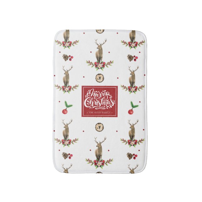 Deer Christmas Idyll Personalised Bath Mat (Front Vertical)