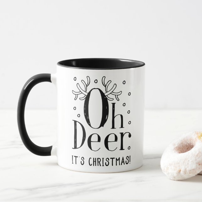 Deer Christmas illustration coffee tea mug (With Donut)