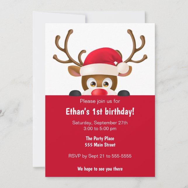 Deer christmas kids birthday party invitation (Front)
